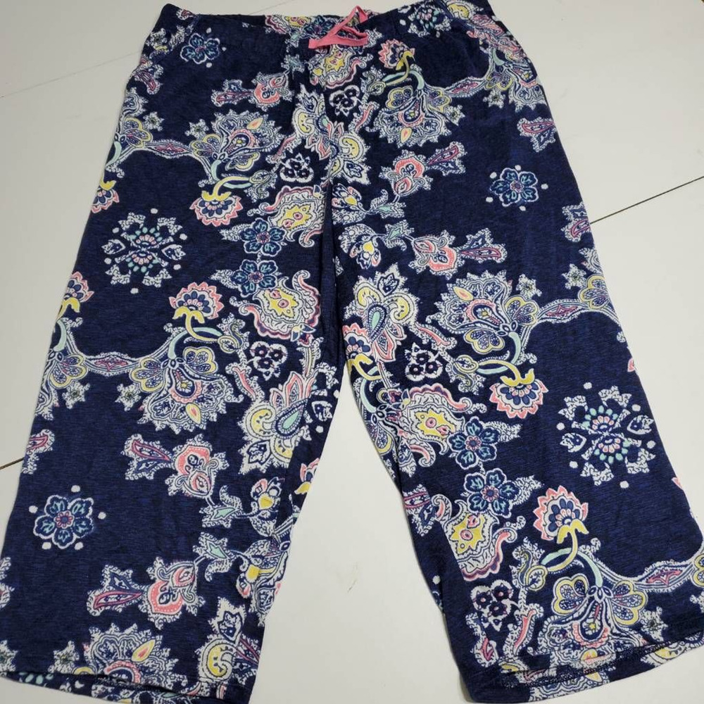 ND Intimates Womens Pajama Pants Blue Yellow Floral Stretch Drawstring‎ XL